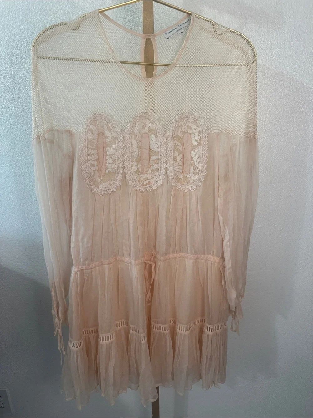 Karina Grimaldi - Sheer cottagecore silk dress in Blush Pink- Medium